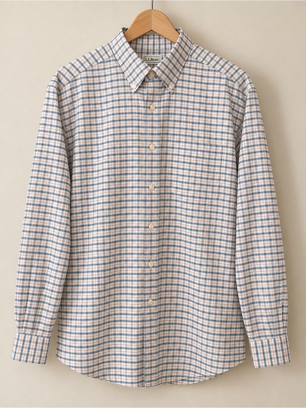 L.L. Bean Men's Plaid Button-Down Shirt in Blue and Cream